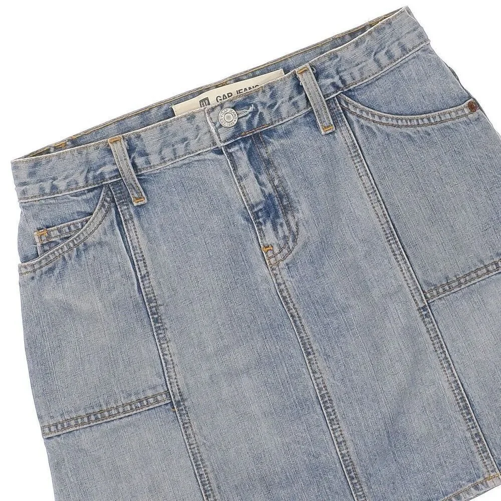 Y2K Gap Denim Skirt Womens Size 2 28x16 Blue A-Line Pockets Cotton Spring 04’
